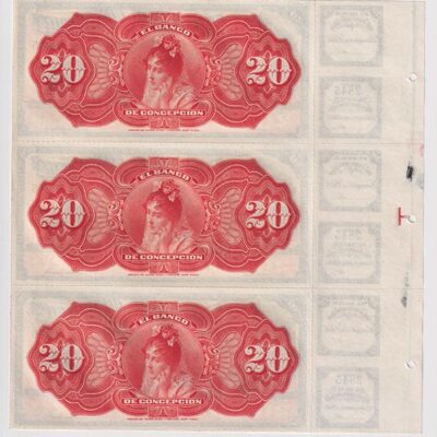 Chile, Pliego de 20 Pesos Remanentes del Banco Concepción, 1863.