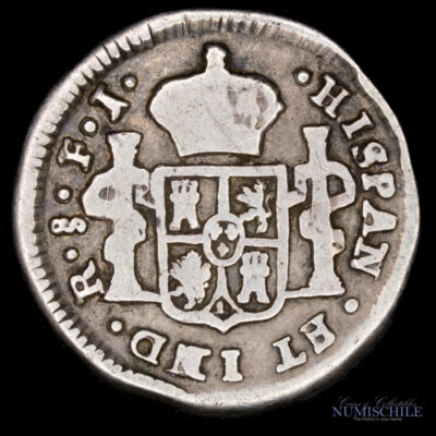 1/2 Real 1806 F.J. Carlos IV Acuñada en Santiago, Chile. #P4B